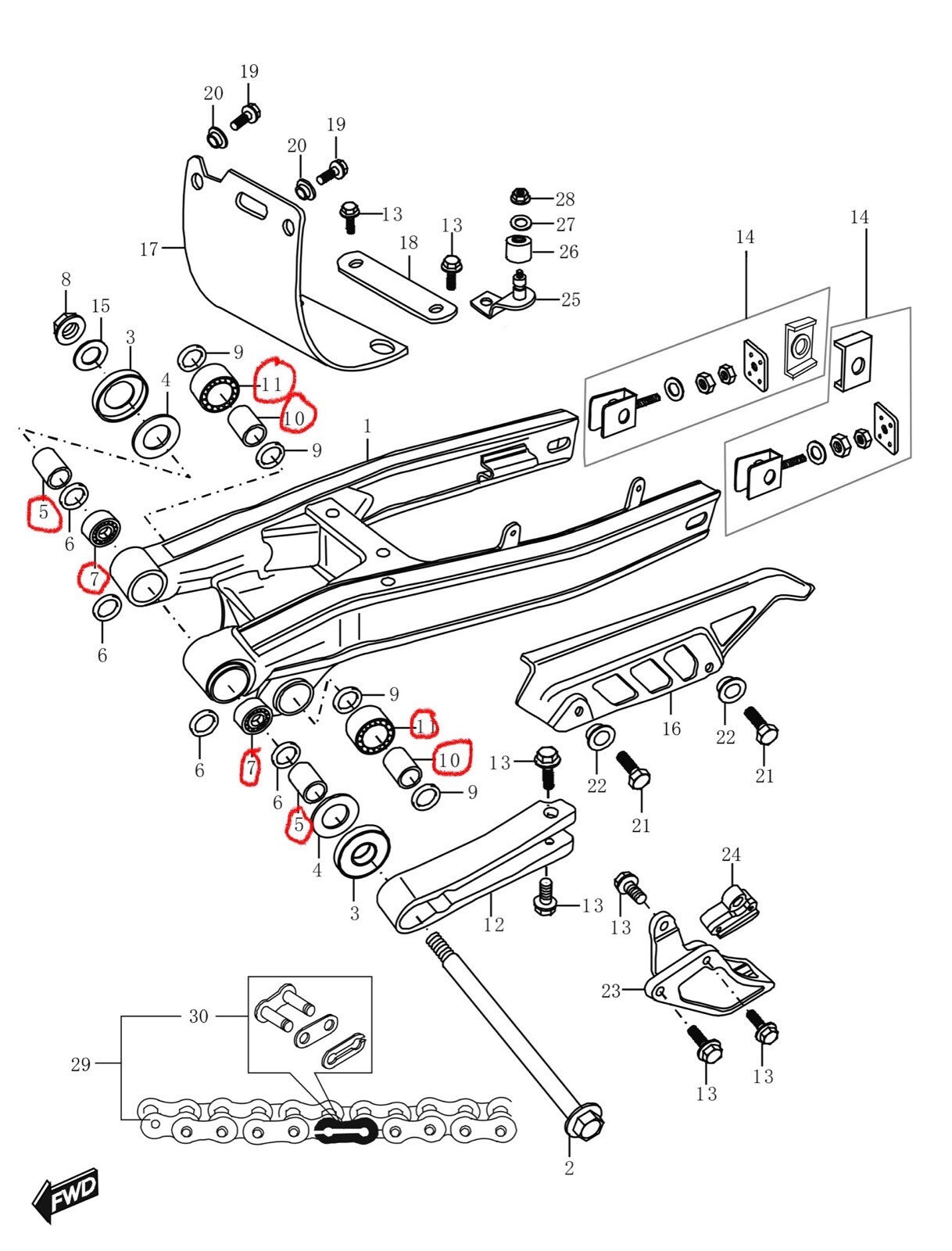 Swingarm Bush & Bearing Kit Set Sinnis Apache Pulse Lexmoto Adrenaline 125 RMR